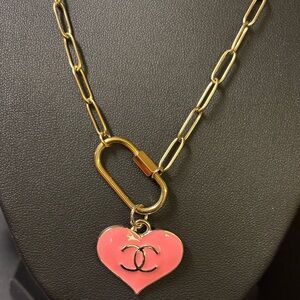 CC Pink Heart Zipper Pull Pendant Necklace